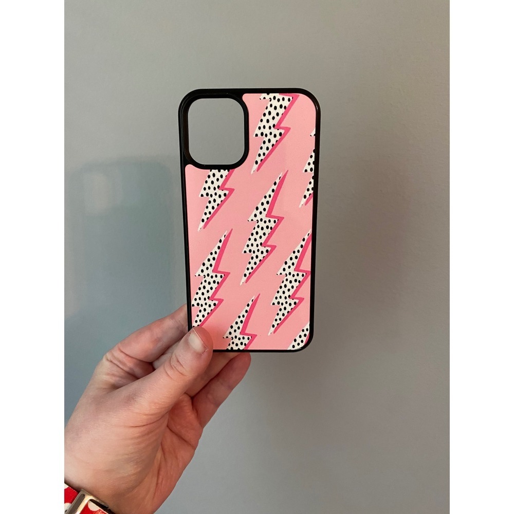 iPhone Case 12 Mini Pink Lightning Bolt Polka Dot Graphic Bumper Case